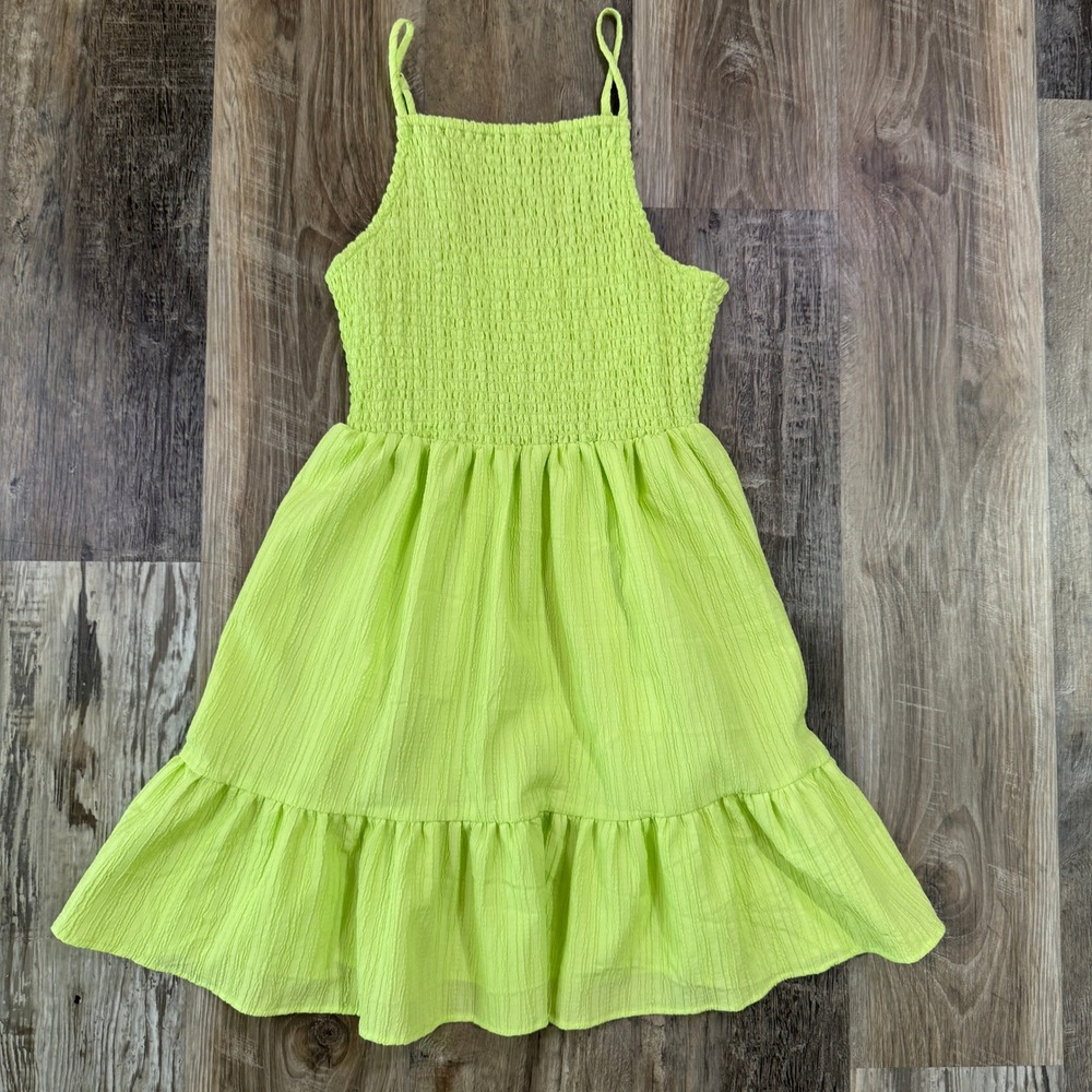 ASOS Dress Womens 4 Lime Green Neon Mini Smocked Tiered Sundress Festival